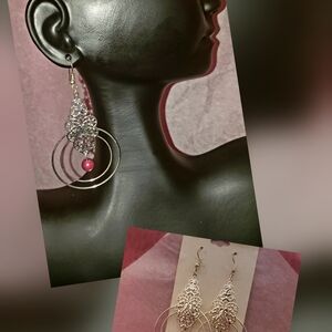 Elegant Silver and Pink Dangle Earrings